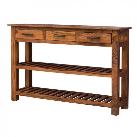 Stripped 3 Drawer Sheesham Wood Console Table in Honey Finish