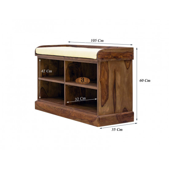 Hallway Shoerack Open Storage Seat in honey finish