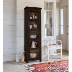 Sheesham Wood Baltimore Kitchen Cabinet Tall in Walnut Finish | Bookcase With Glass Door 