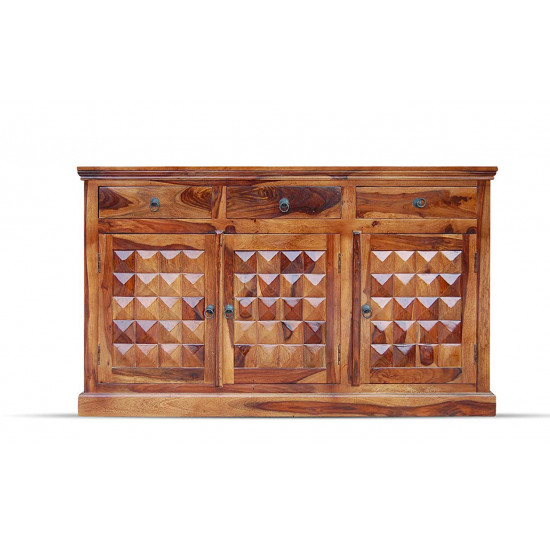 ANGEL FURNITURE Solid Sheesham Wood Diamond Design Sideboard 3 Door 3 Drawer (Honey Finish)