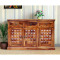 ANGEL FURNITURE Solid Sheesham Wood Diamond Design Sideboard 3 Door 3 Drawer (Honey Finish)