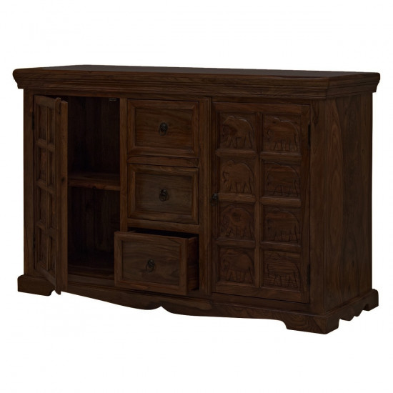 ANGEL FURNITURE Sheesham Wood Mammoth Sideboard Three Drawer Two Door Storage Unit (Walnut Finish)