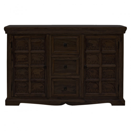 ANGEL FURNITURE Sheesham Wood Mammoth Sideboard Three Drawer Two Door Storage Unit (Walnut Finish)