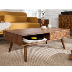 ANGEL FURNITURE Hexagonal Brick Design Sheesham Wood Coffee Table 45x22x16 Inch (Honey Finish)