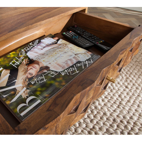 ANGEL FURNITURE Hexagonal Brick Design Sheesham Wood Coffee Table 45x22x16 Inch (Honey Finish)