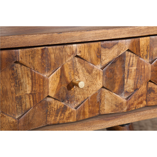 ANGEL FURNITURE Hexagonal Brick Design Sheesham Wood Coffee Table 45x22x16 Inch (Honey Finish)