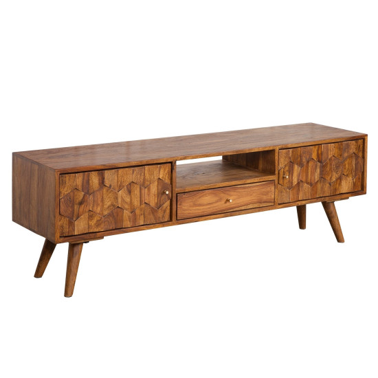 ANGEL FURNITURE Sheesham Wood Hexagoanl Brick Design Entertainment Unit | Tv Unit (Honey Finish)