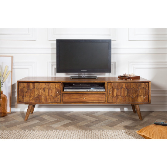 ANGEL FURNITURE Sheesham Wood Hexagoanl Brick Design Entertainment Unit | Tv Unit (Honey Finish)