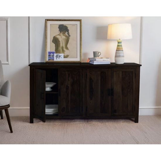 ANGEL FURNITURE Canberra Sheesham Wood Four Door Storage Cabinet 172x45x90 CM (Walnut Finish)