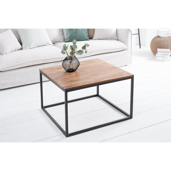 ANGEL FURNITURE Brisbane Coffee Table with Metal Base Sheesham Wood Top | 70x70x45 CM (Square)