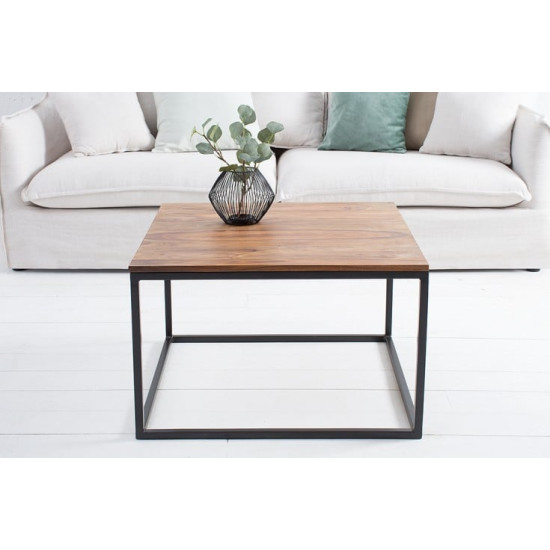 ANGEL FURNITURE Brisbane Coffee Table with Metal Base Sheesham Wood Top | 70x70x45 CM (Square)