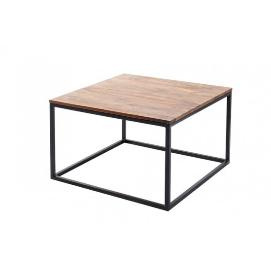 ANGEL FURNITURE Brisbane Coffee Table with Metal Base Sheesham Wood Top | 70x70x45 CM (Square)