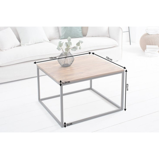 ANGEL FURNITURE Brisbane Coffee Table with Metal Base Sheesham Wood Top | 70x70x45 CM (Square)