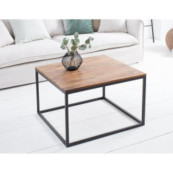 ANGEL FURNITURE Brisbane Coffee Table with Metal Base Sheesham Wood Top | 70x70x45 CM (Square)