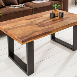 Sheesham Wood Coffee Table with Metal Base (Plain Leg, Sheesham Wood)