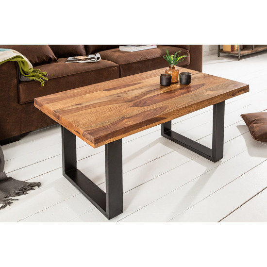 Sheesham Wood Coffee Table with Metal Base (Plain Leg, Sheesham Wood)