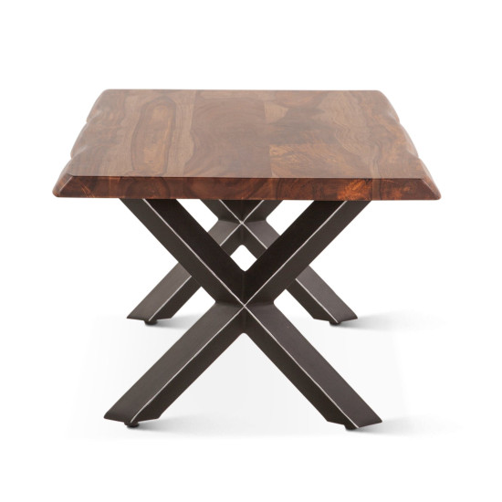 Sheesham Wood Coffee Table with Metal Base (Double Cross, Sheesham Wood)