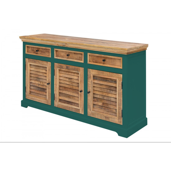 ANGEL FURNITURE Whitewave Solid Wood Sideboard with Three Drawer and Door Storage Unit 160x90x40 CM (Sideboard) Green