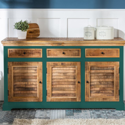 ANGEL FURNITURE Whitewave Solid Wood Sideboard with Three Drawer and Door Storage Unit 160x90x40 CM (Sideboard) Green