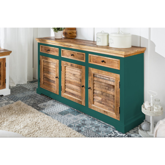 ANGEL FURNITURE Whitewave Solid Wood Sideboard with Three Drawer and Door Storage Unit 160x90x40 CM (Sideboard) Green