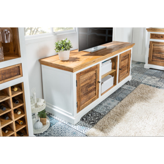 ANGEL FURNITURE Whitewave Solid Wood Tv Cabinet Two Door Storage Unit | Entertainment Unit 160x70x45 CM (Tv Unit)