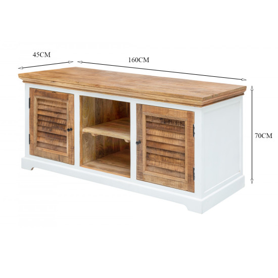 ANGEL FURNITURE Whitewave Solid Wood Tv Cabinet Two Door Storage Unit | Entertainment Unit 160x70x45 CM (Tv Unit)