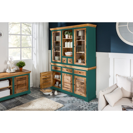 Angel Furniture Whitewave Solid Wood Crockery Cabinet | Large Hutch Cabinet | Kitchen Storage Furniture 150x45x180 CM (Crockery Cabinet) Green