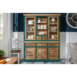 Angel Furniture Whitewave Solid Wood Crockery Cabinet | Large Hutch Cabinet | Kitchen Storage Furniture 150x45x180 CM (Crockery Cabinet) Green