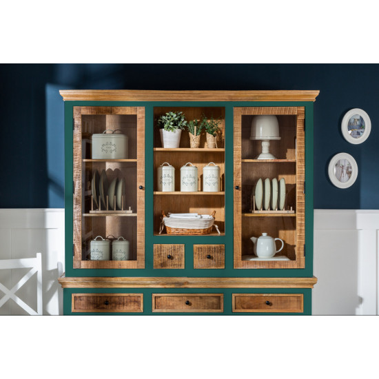 Angel Furniture Whitewave Solid Wood Crockery Cabinet | Large Hutch Cabinet | Kitchen Storage Furniture 150x45x180 CM (Crockery Cabinet) Green