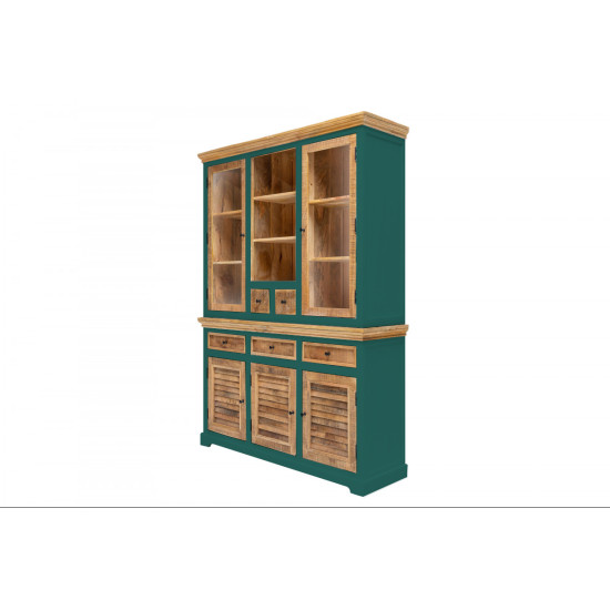 Angel Furniture Whitewave Solid Wood Crockery Cabinet | Large Hutch Cabinet | Kitchen Storage Furniture 150x45x180 CM (Crockery Cabinet) Green