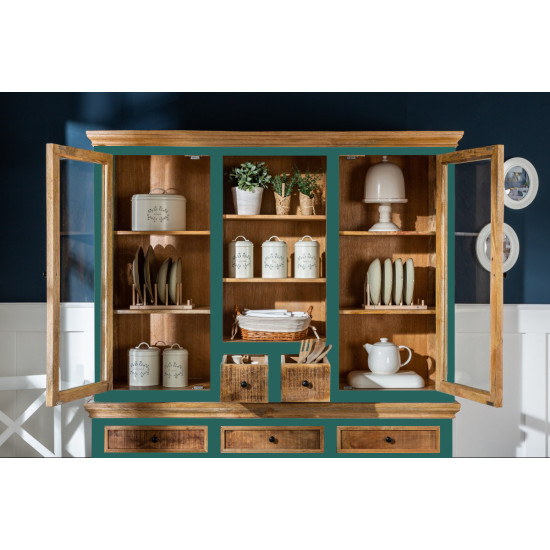 Angel Furniture Whitewave Solid Wood Crockery Cabinet | Large Hutch Cabinet | Kitchen Storage Furniture 150x45x180 CM (Crockery Cabinet) Green