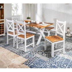 ANGEL FURNITURE Whitewave Solid Wood Six Seater Dining Set with Bench | Full Size Dining Set | Rustic Dining Set (Dining Set 6 Seater)