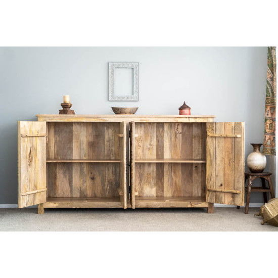 Angel Furniture Solid Mango Wood Sideboard with Carved Doors – Natural Finish (Large)