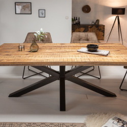 Angel Furniture Solid Mango Wood Long Dining Table with Metal Base – Rough Mango Finish (175x90x76CM)