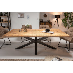 Angel Furniture Solid Mango Wood Long Dining Table with Metal Base – Rough Mango Finish (175x90x76CM)