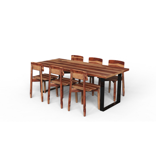 Handcrafted Sheesham Wood Dining Set with Iron Base (Six Seater)