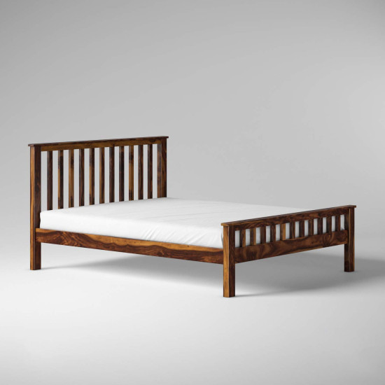 Sheesham Wood Queen Size Strip Design Non Storage Bed in Honey Finish