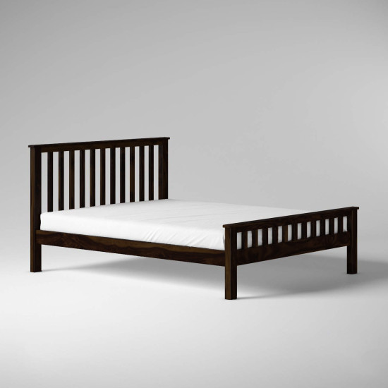 Sheesham Wood Queen Size Strip Design Non Storage Bed in Walnut Finish