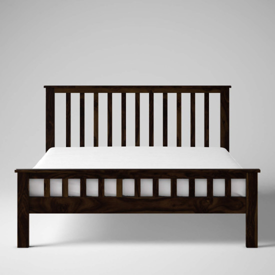 Sheesham Wood Queen Size Strip Design Non Storage Bed in Walnut Finish